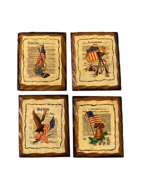 Vintage Set of 4 Wood Plaque American Government Constitution Wall Hangings